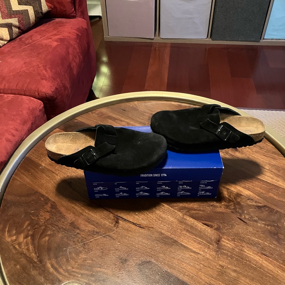Birkenstock Boston BS Suede Leather Clog Black EU40 (US L9/M7) - Picture 2 of 8